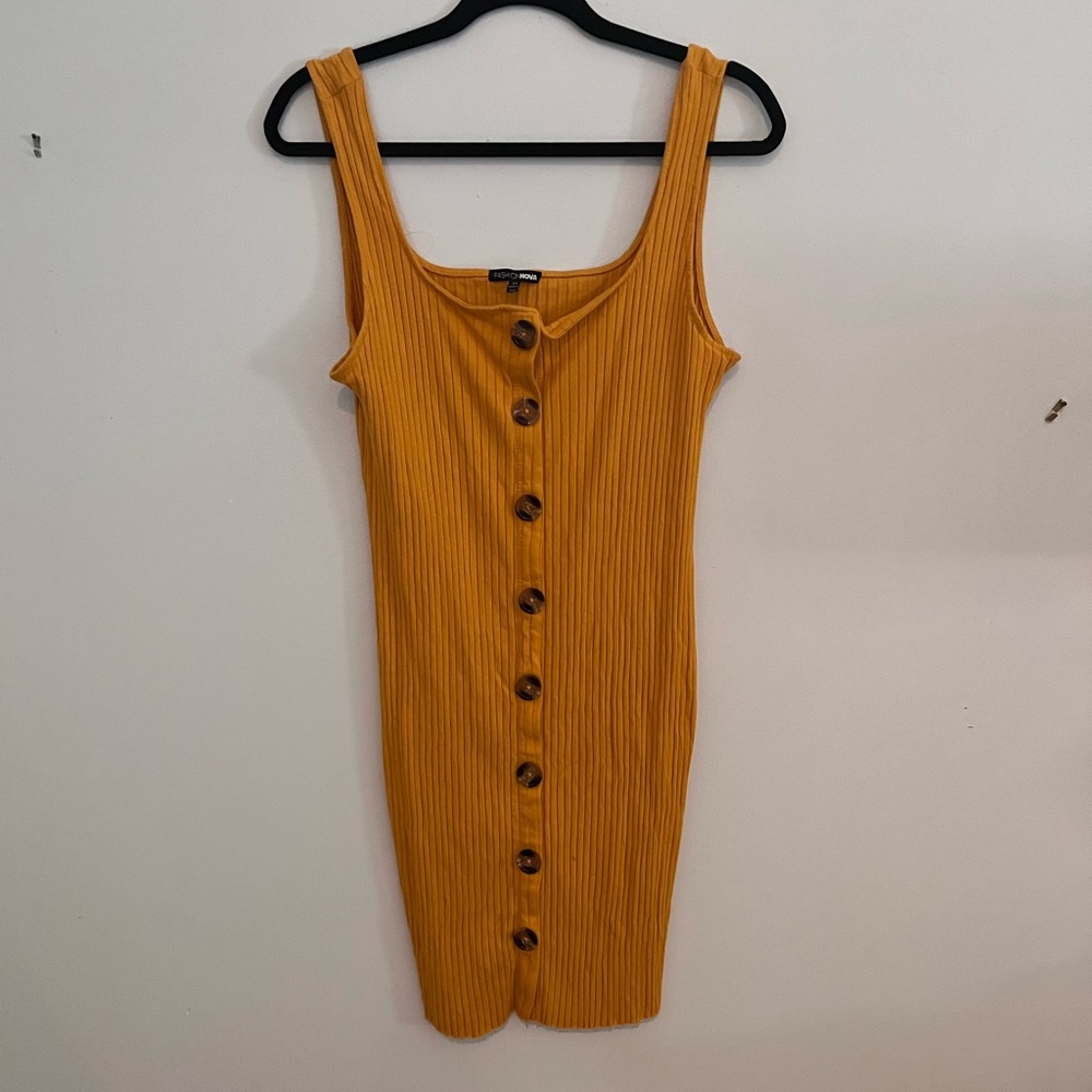 Fashion Nova Mustard Yellow Ribbed bodycon dress